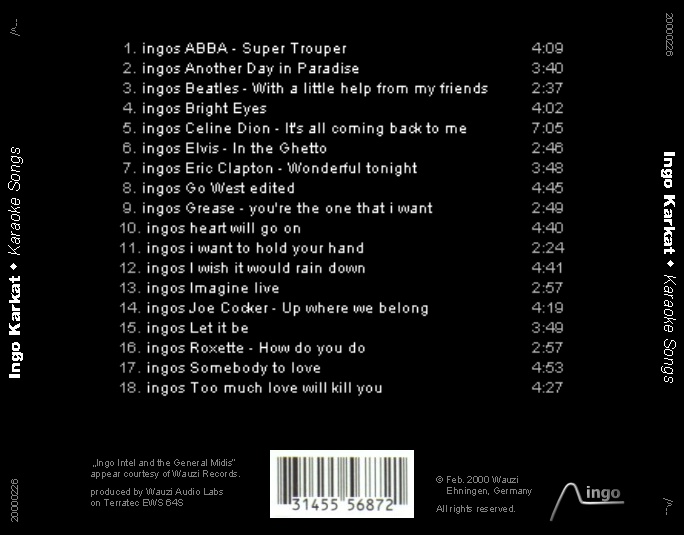 CD-Cover Ingo Karkat - Karaoke Songs.back
