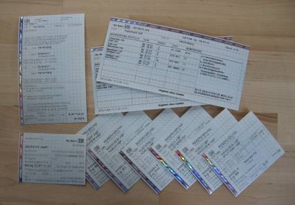 train ticket - 10 slips of paper