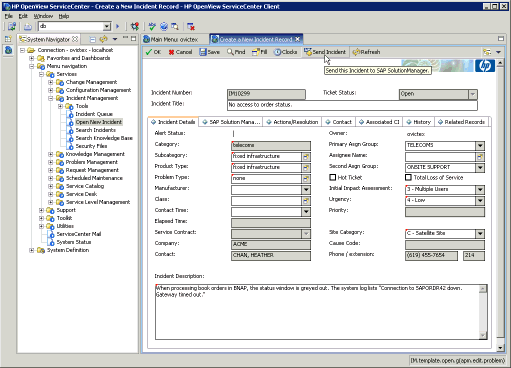 screenshot HP ServiceCenter
