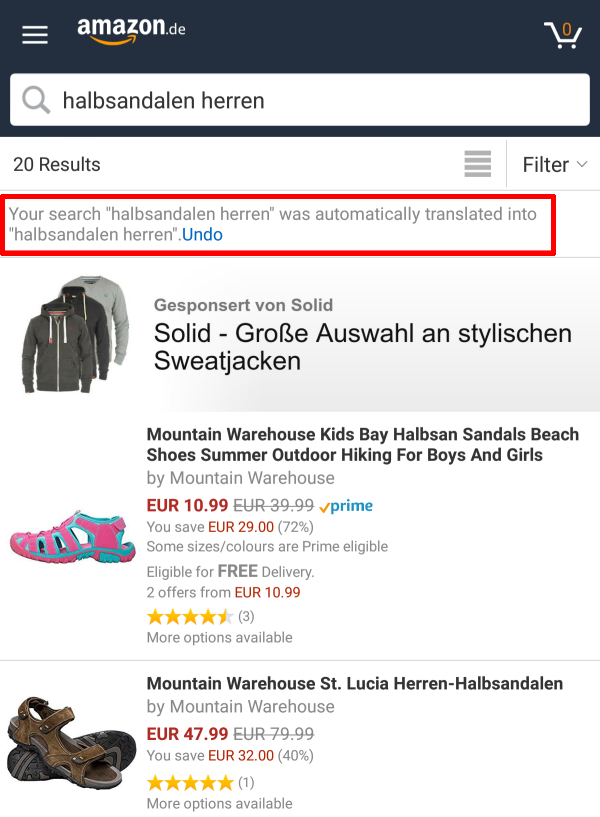 Amazon automatic translation