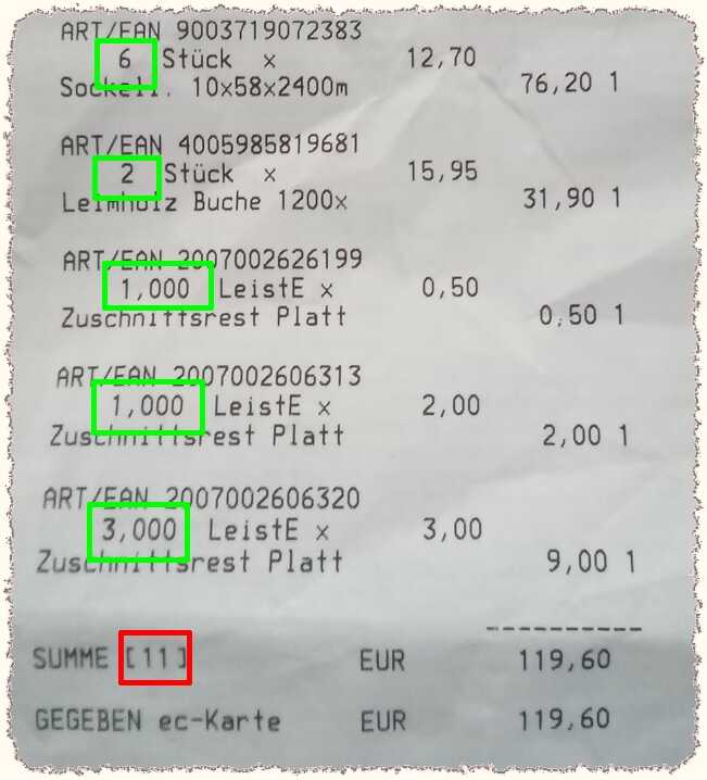 Hornbach receipt